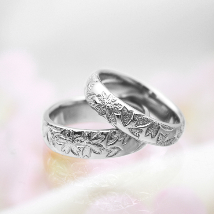 チタン結婚指輪 チタンマリッジリング 金属アレルギー対応 桜の彫金で和風金属アレルギー対応で安心の純チタン結婚指輪・ペアリング ノンメッキ・ノンコーティングのアレルギーフリーリング